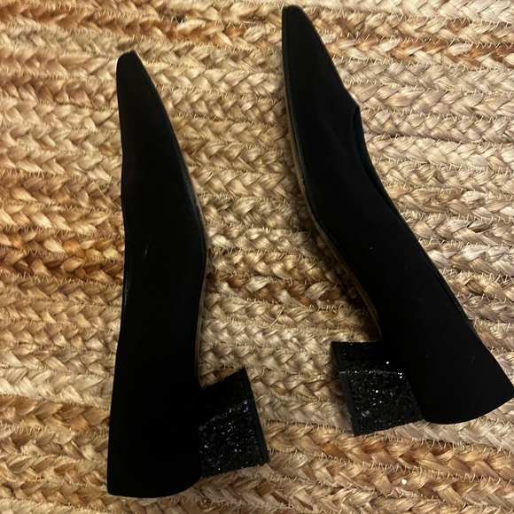 Stuart Weitzman Black glitter vintage kitten heels pointy toe - Picture 4 of 4